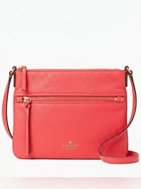 Kate Spade $198 Pebbled Leather Crossbody Bag Coral Pink Gold Hardware